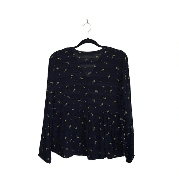Maurices Black & Yellow Ditsy Floral Print Lace Popover Blouse Medium Women’s - Picture 7 of 12